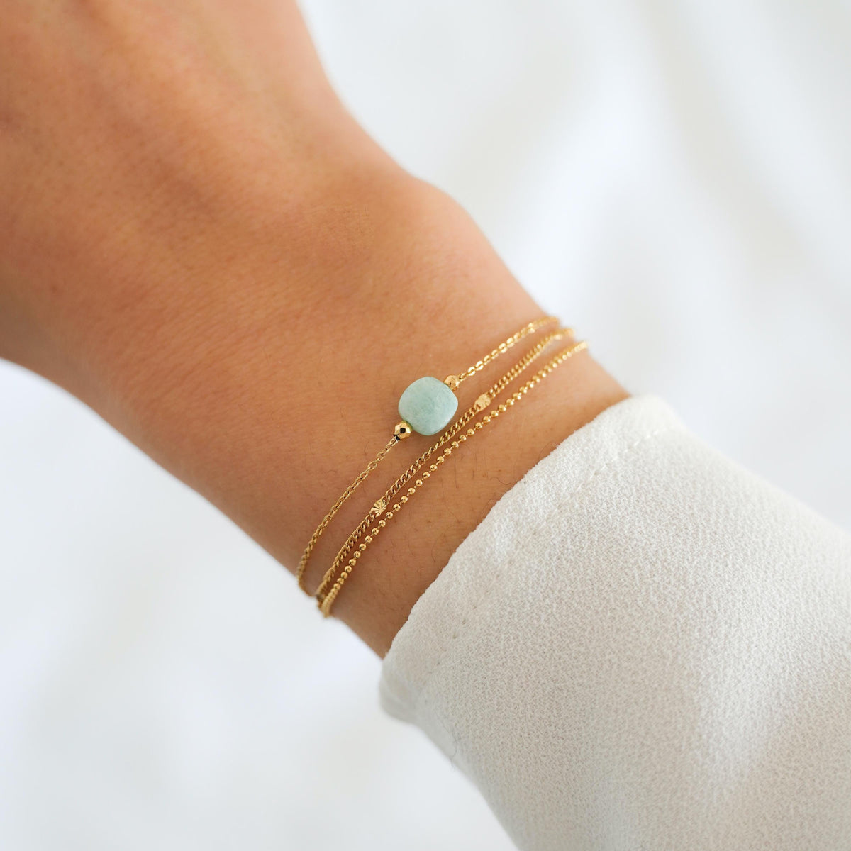 Bracelet triple chaîne pierre amazonite Clémence