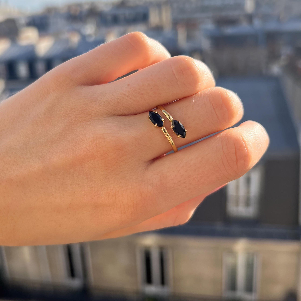Bague pierre marquise onyx noir Lucille