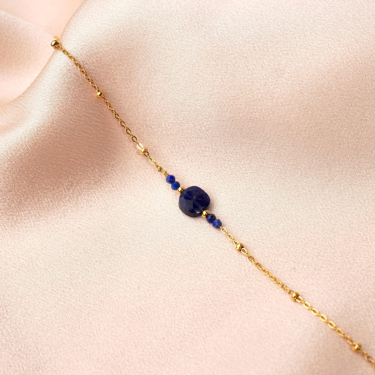 Bracelet double chaîne pierre carrée lapis Joséphine photo 2