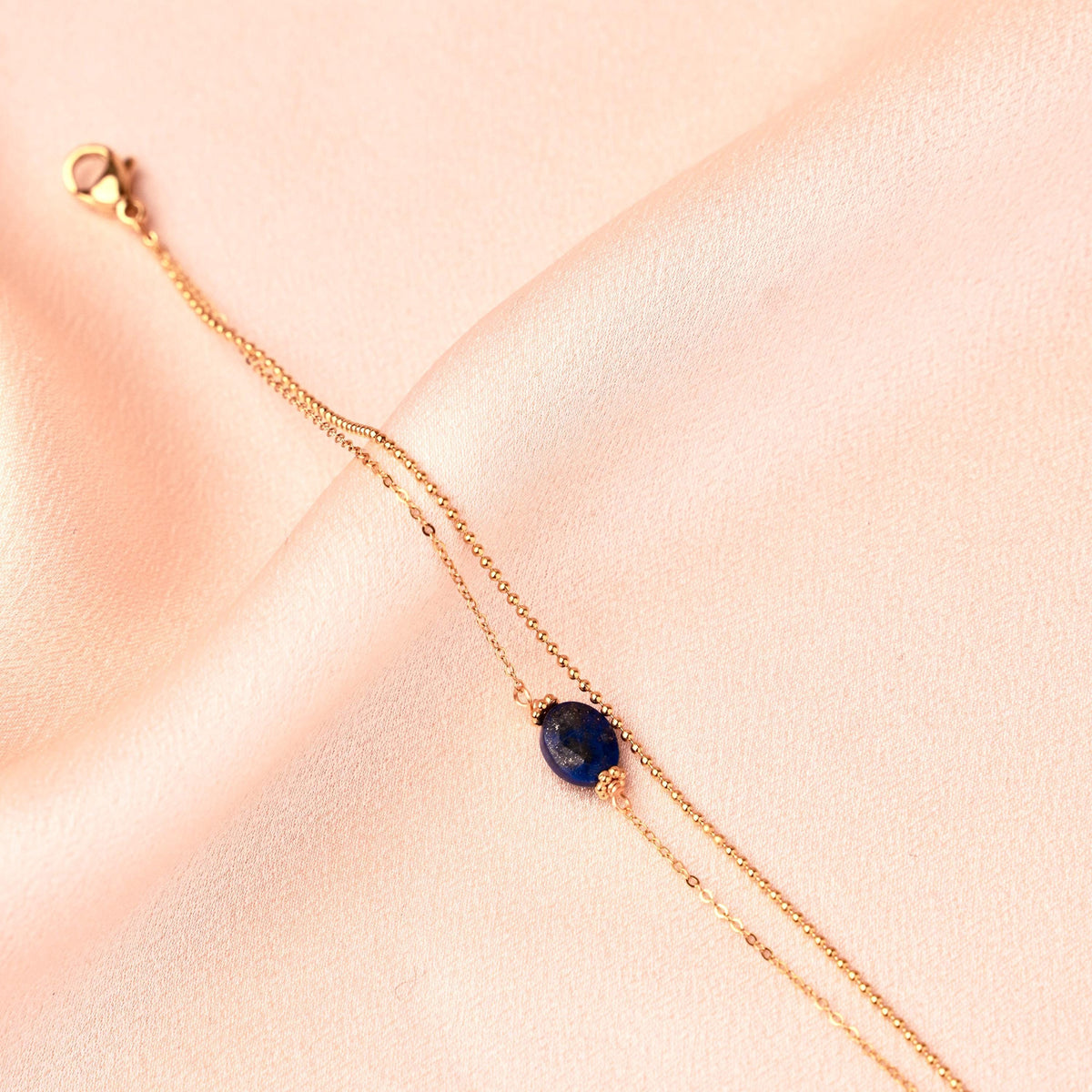 Bracelet double chaîne pierre ovale lapis Suzanne photo 2