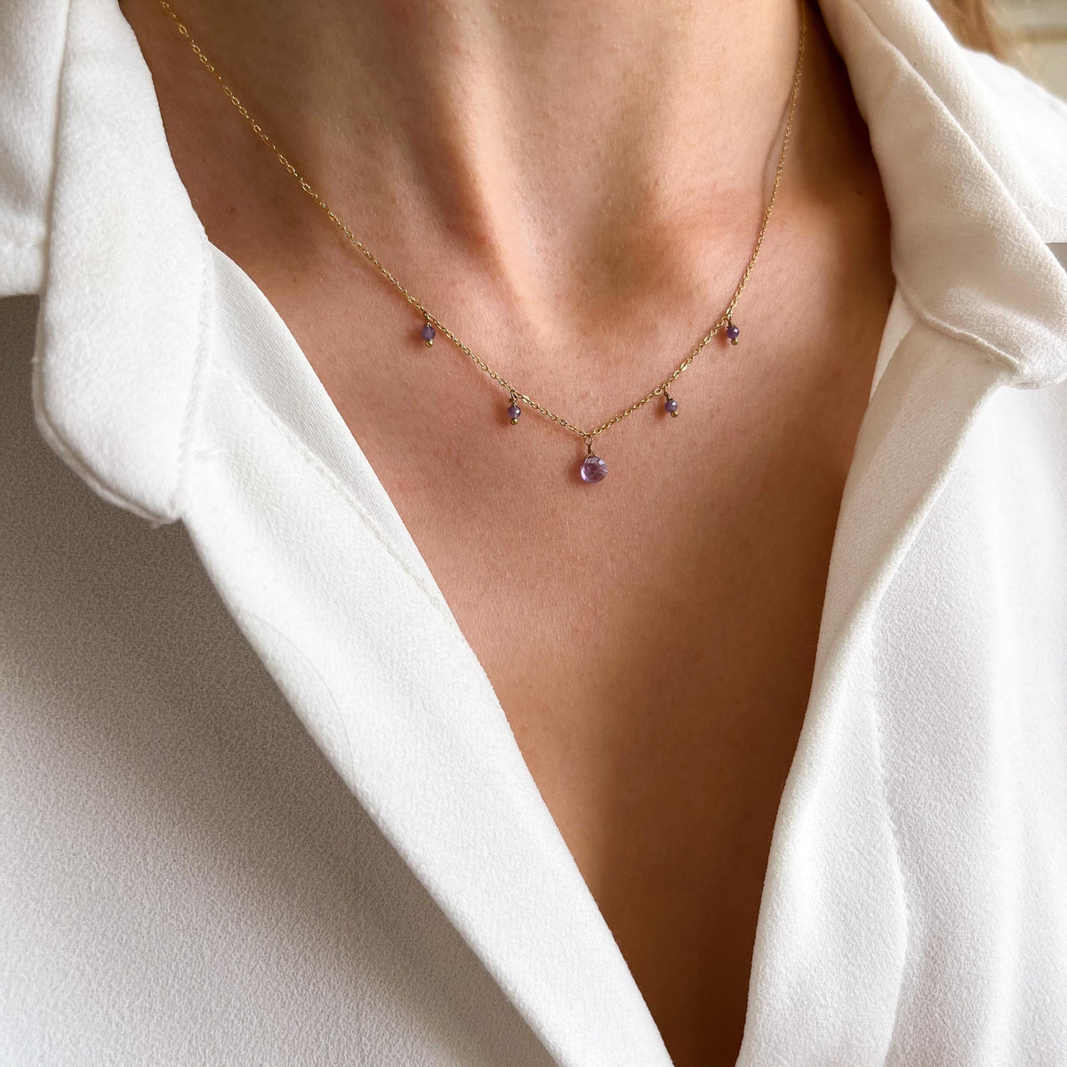 Collier perles améthyste pendentif Rosalie