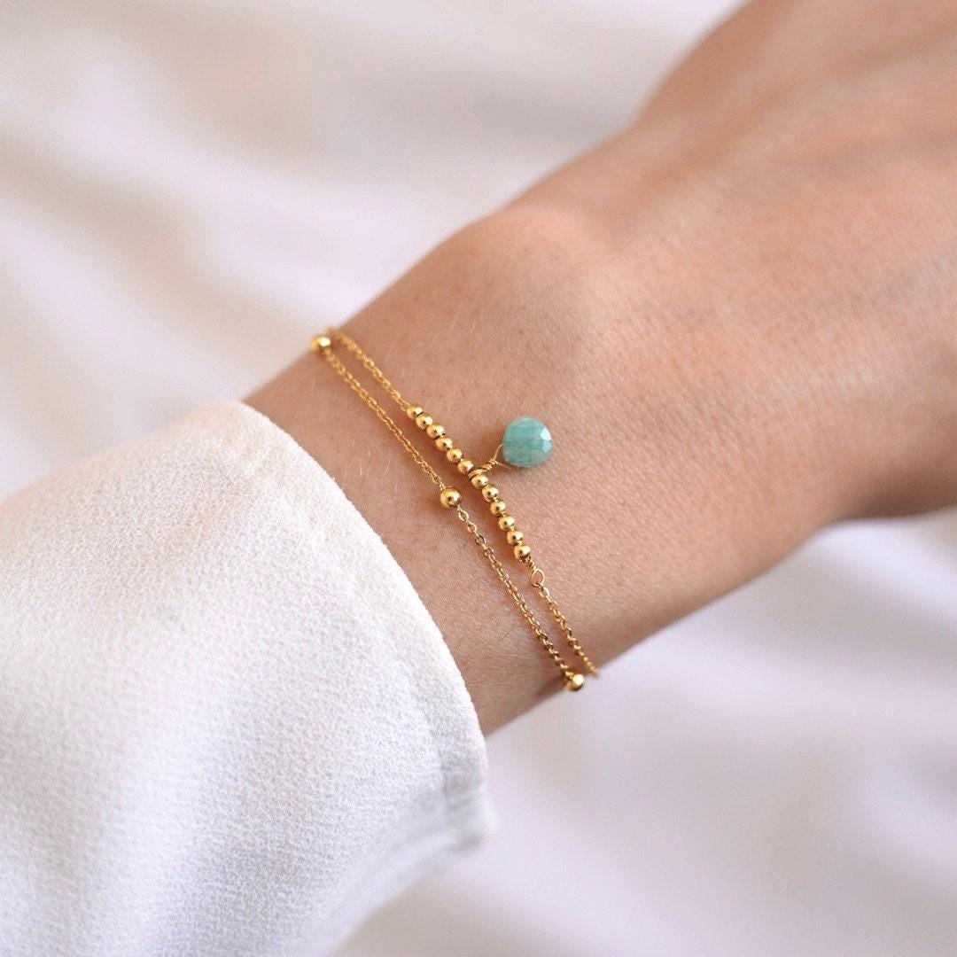Bracelet double chaîne pierre amazonite Camille