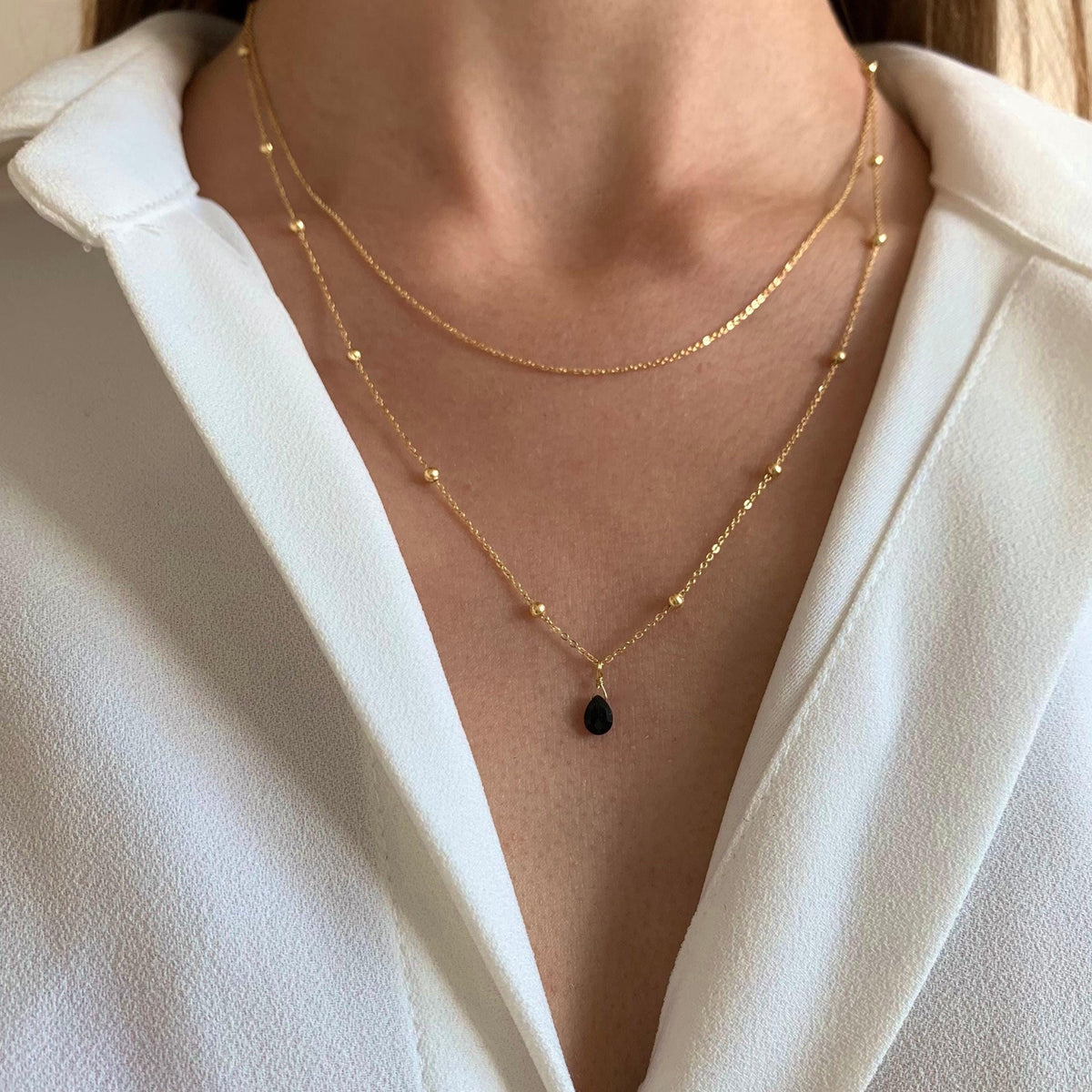Collier double rang goutte onyx noir Capucine