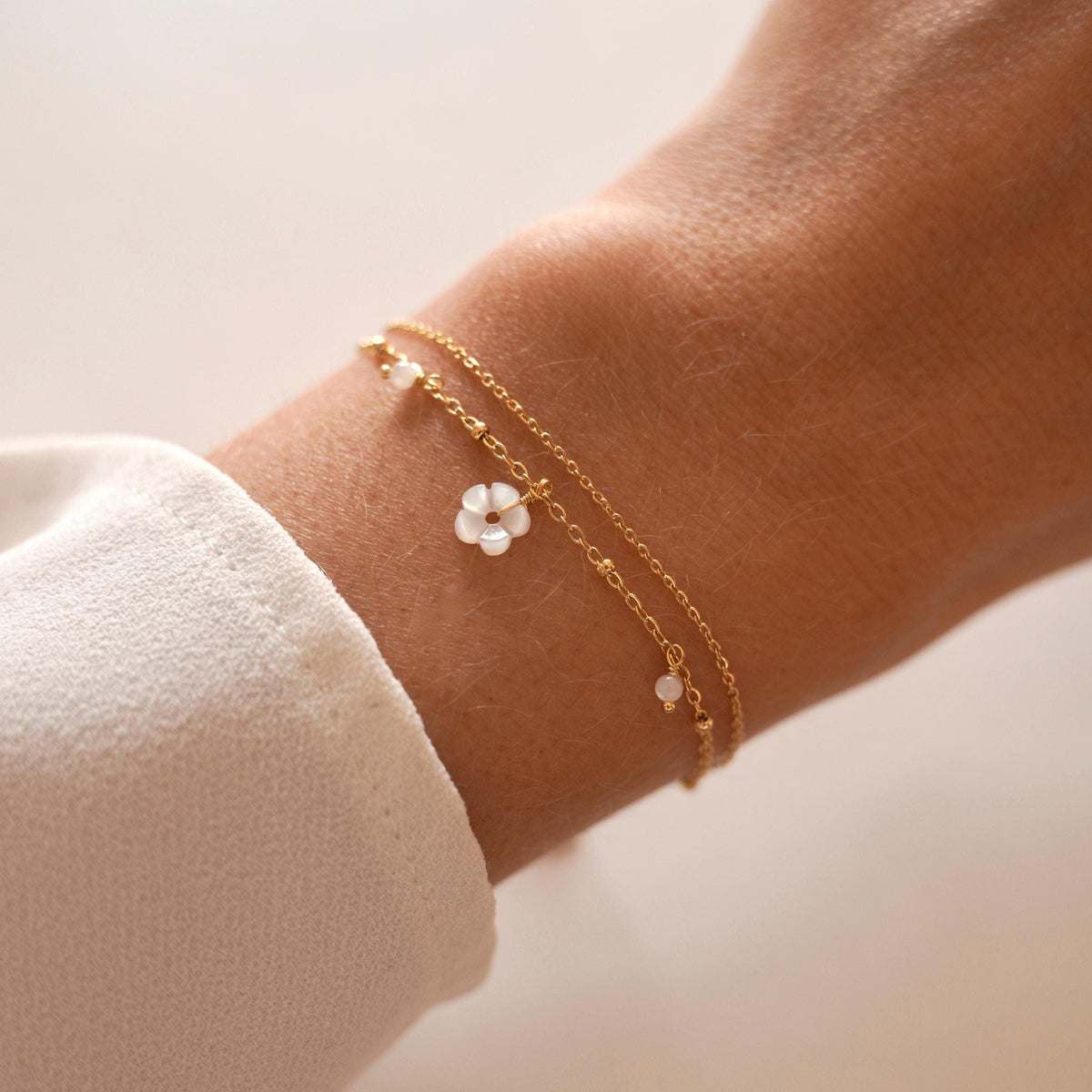 Bracelet fleurs nacre perles Luxembourg