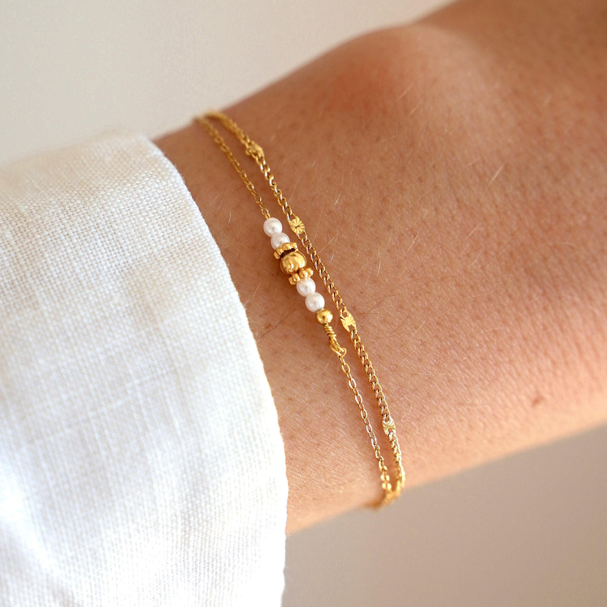Bracelet double perles blanches Prudence