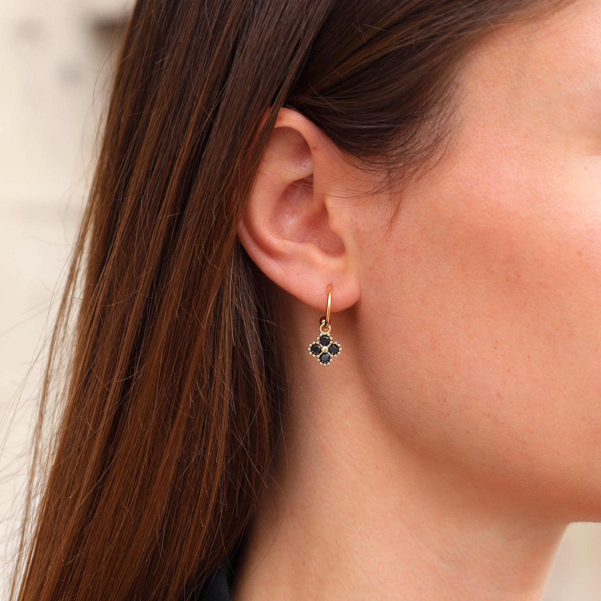 Boucles d'oreilles trèfle zircon noir Victorine
