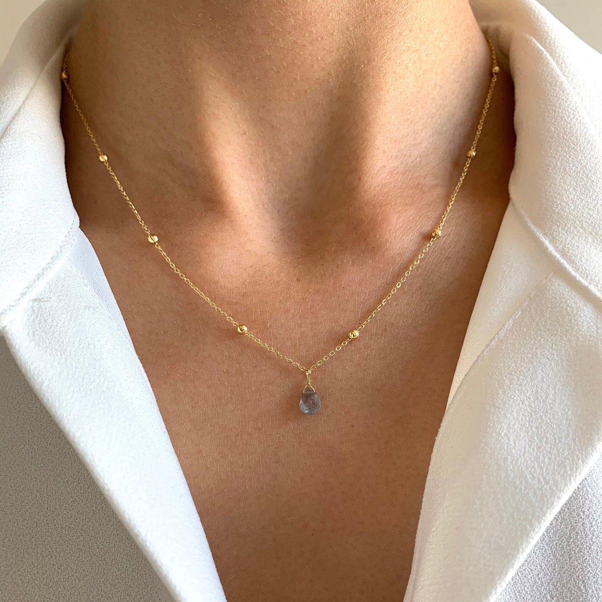 Collier pendentif goutte labradorite Anouk