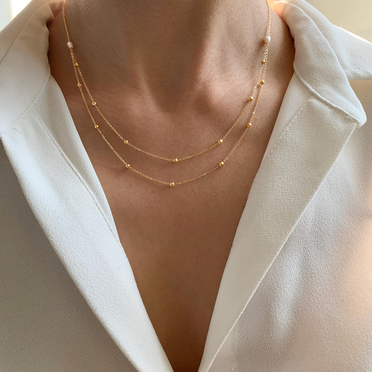 Collier double rang chaîne à billes Bettina