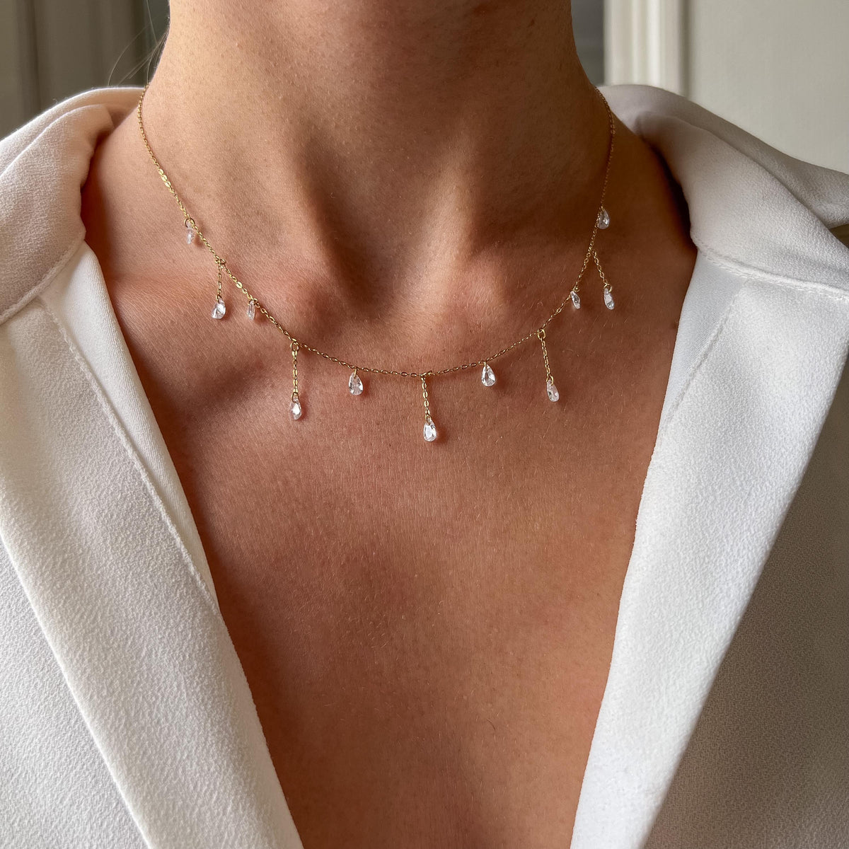Collier femme gouttes zircons blanc Aline photo 4