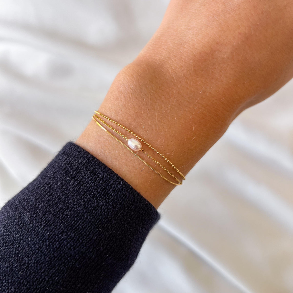 Bracelet perle d'eau douce triple chaîne Vosges