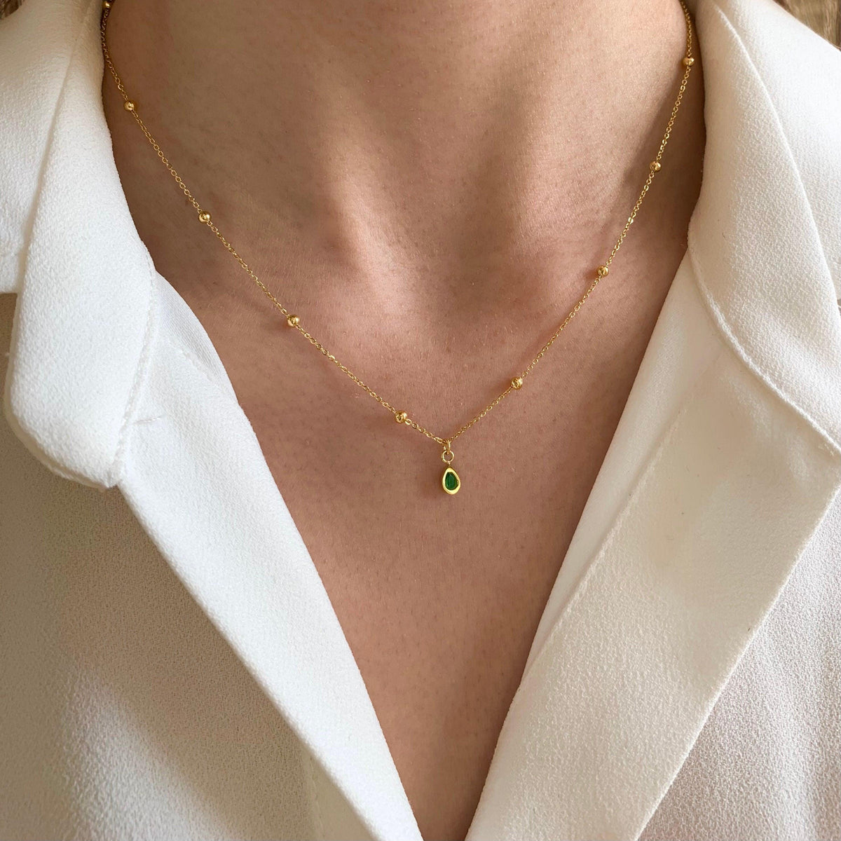 Collier pendentif goutte zircon vert Annabelle
