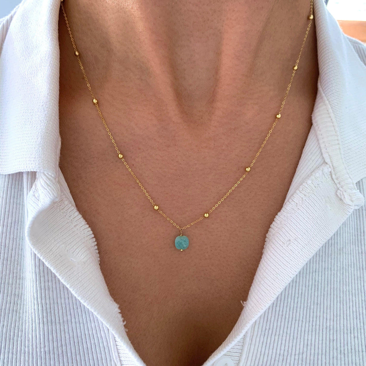 Collier pendentif carré amazonite Albane