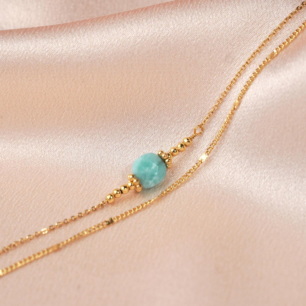 Bracelet double chaîne carrée amazonite Joséphine photo 5