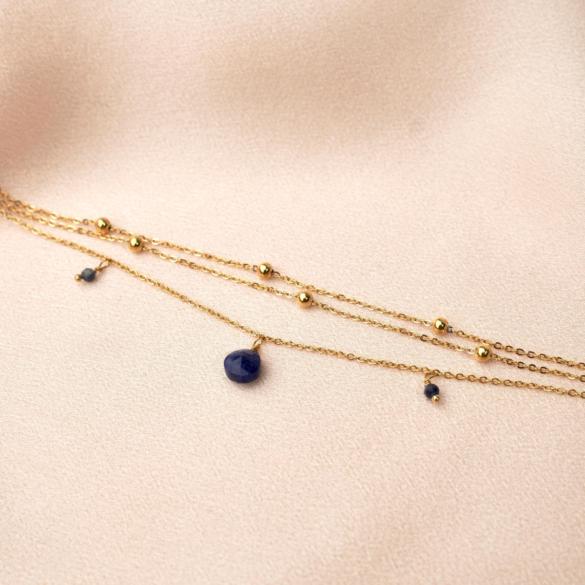 Bracelet triple chaîne goutte lapis Anouk photo 2