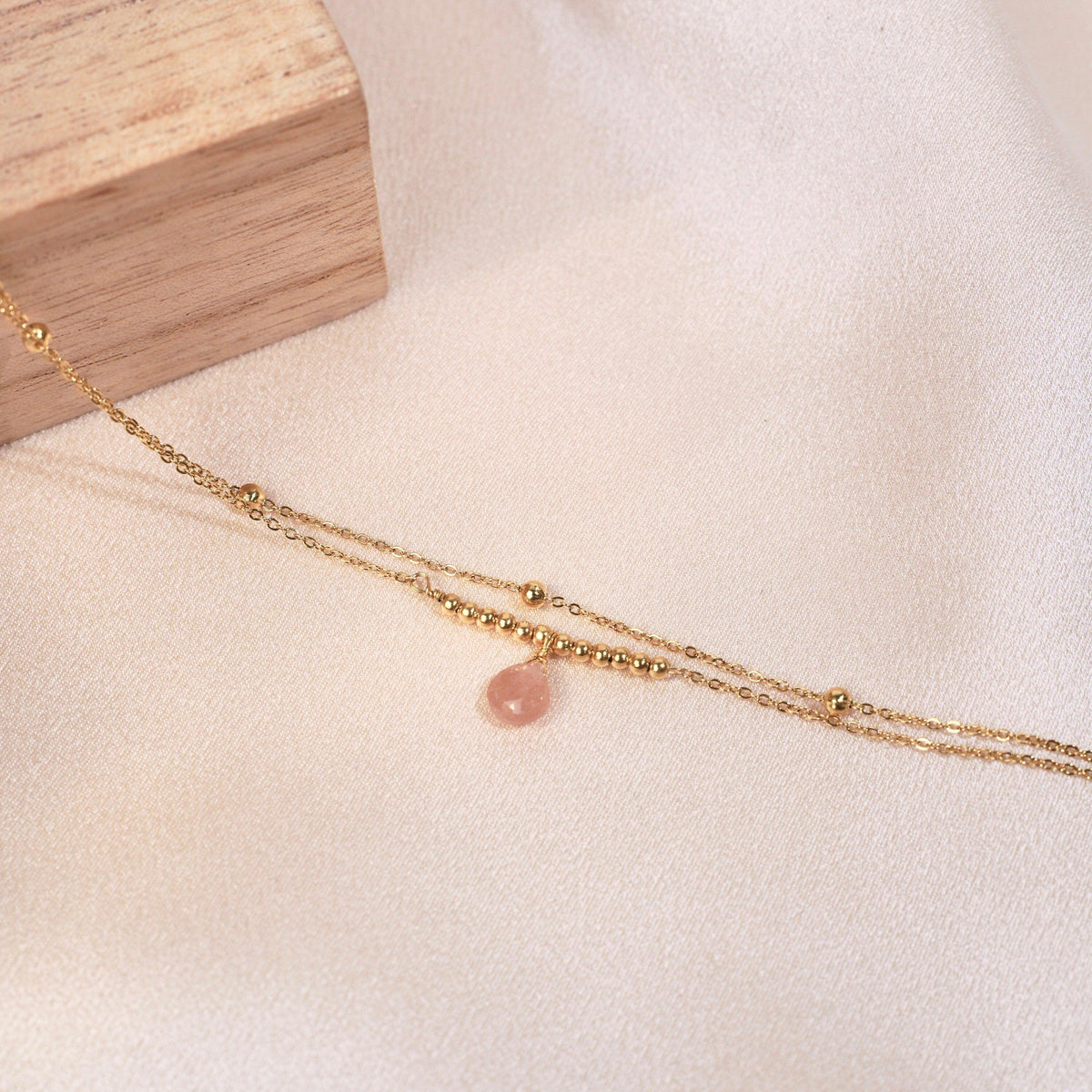 Bracelet double rang goutte quartz rose Capucine photo 2
