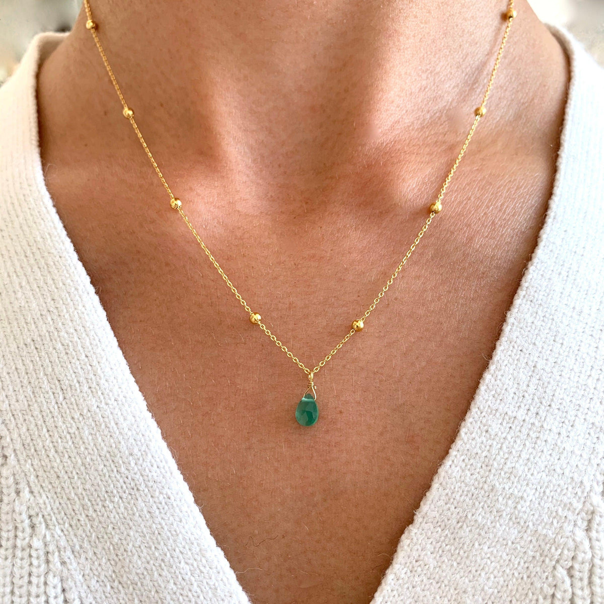 Collier pendentif goutte agate verte Anouk