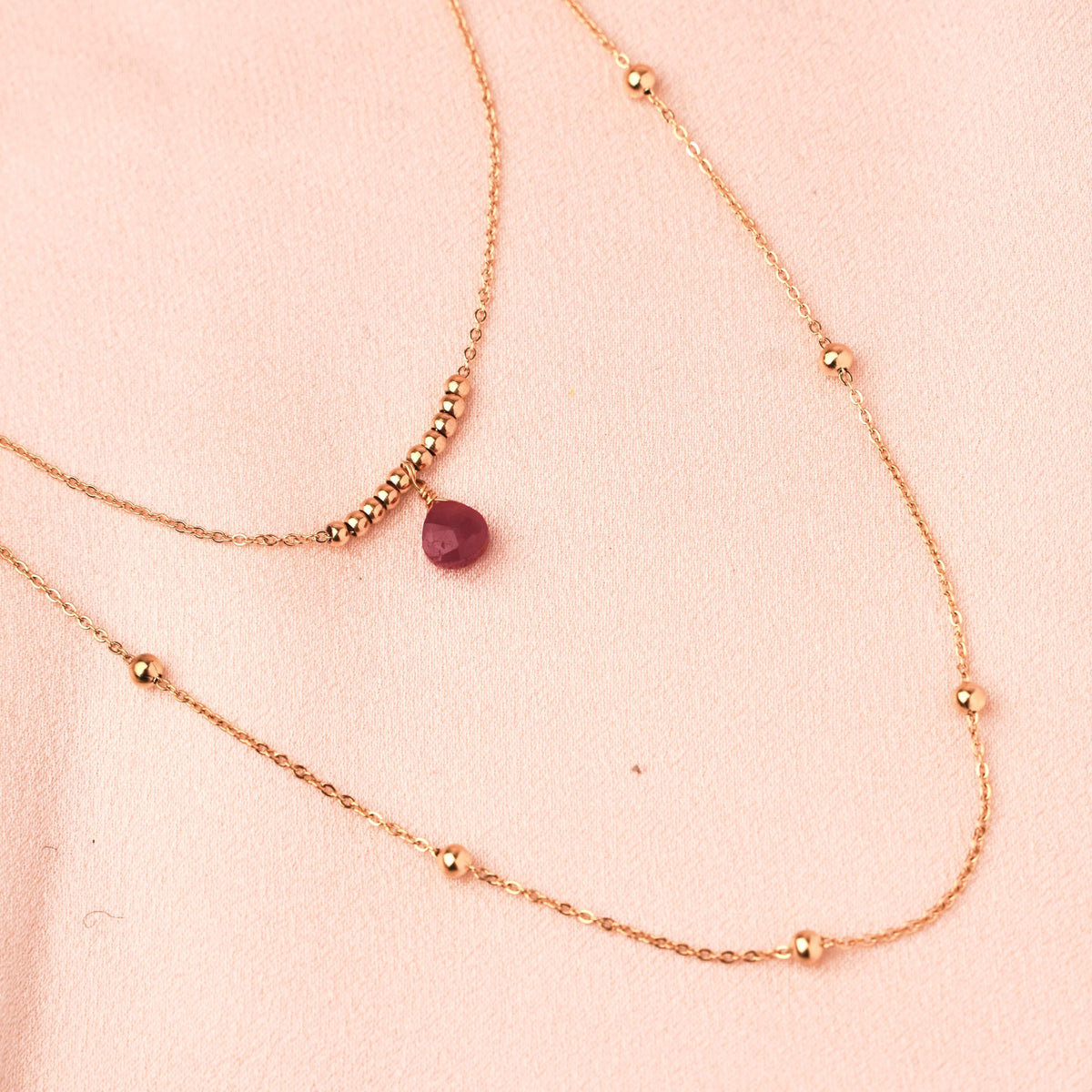 Collier double rang goutte grenat Capucine photo 2