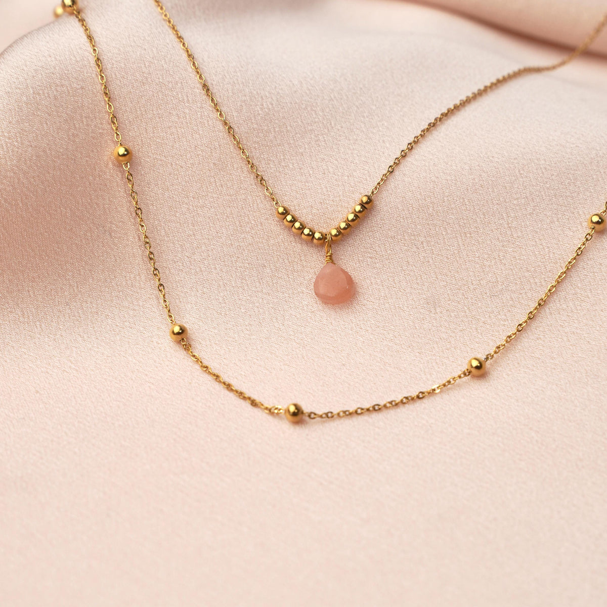 Collier double rang goutte grenat Capucine photo 5