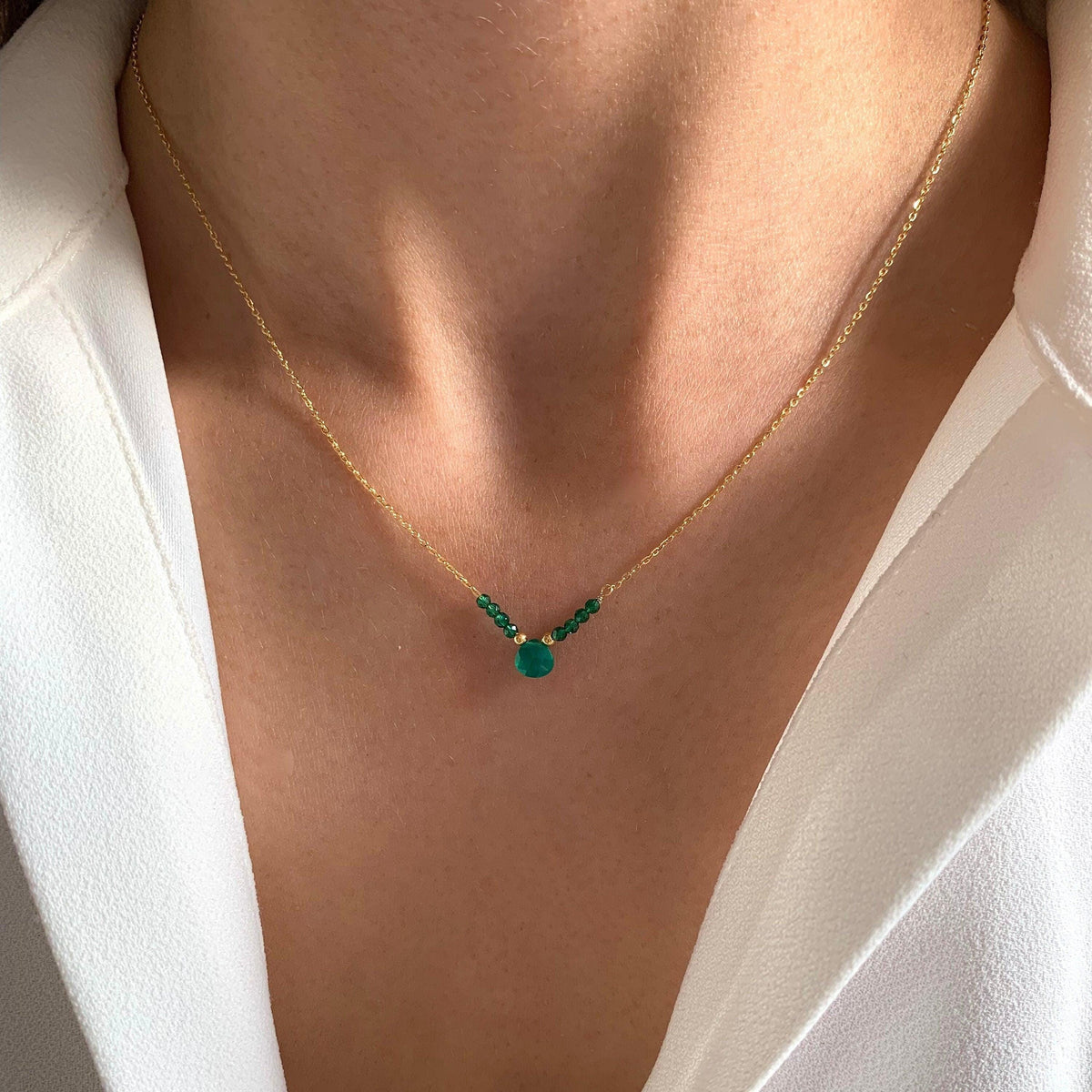 Collier pendentif goutte agate verte Inès