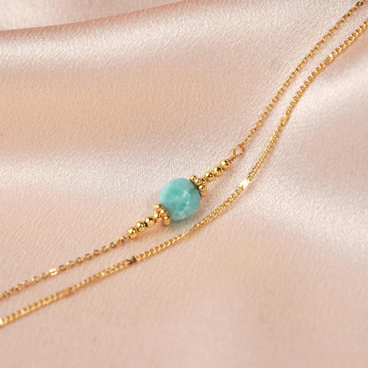 Bracelet double chaîne quartz rose Joséphine photo 7