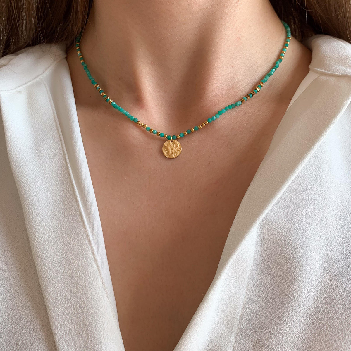 Collier perles et médaille turquoise Augustine