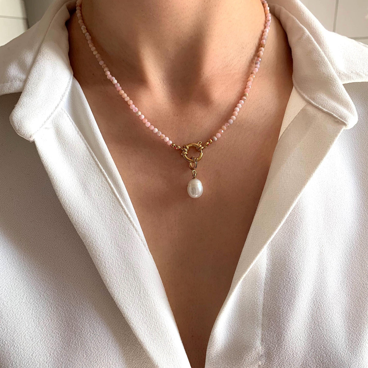 Collier rhodonite et perle d'eau douce Eugénie photo 4