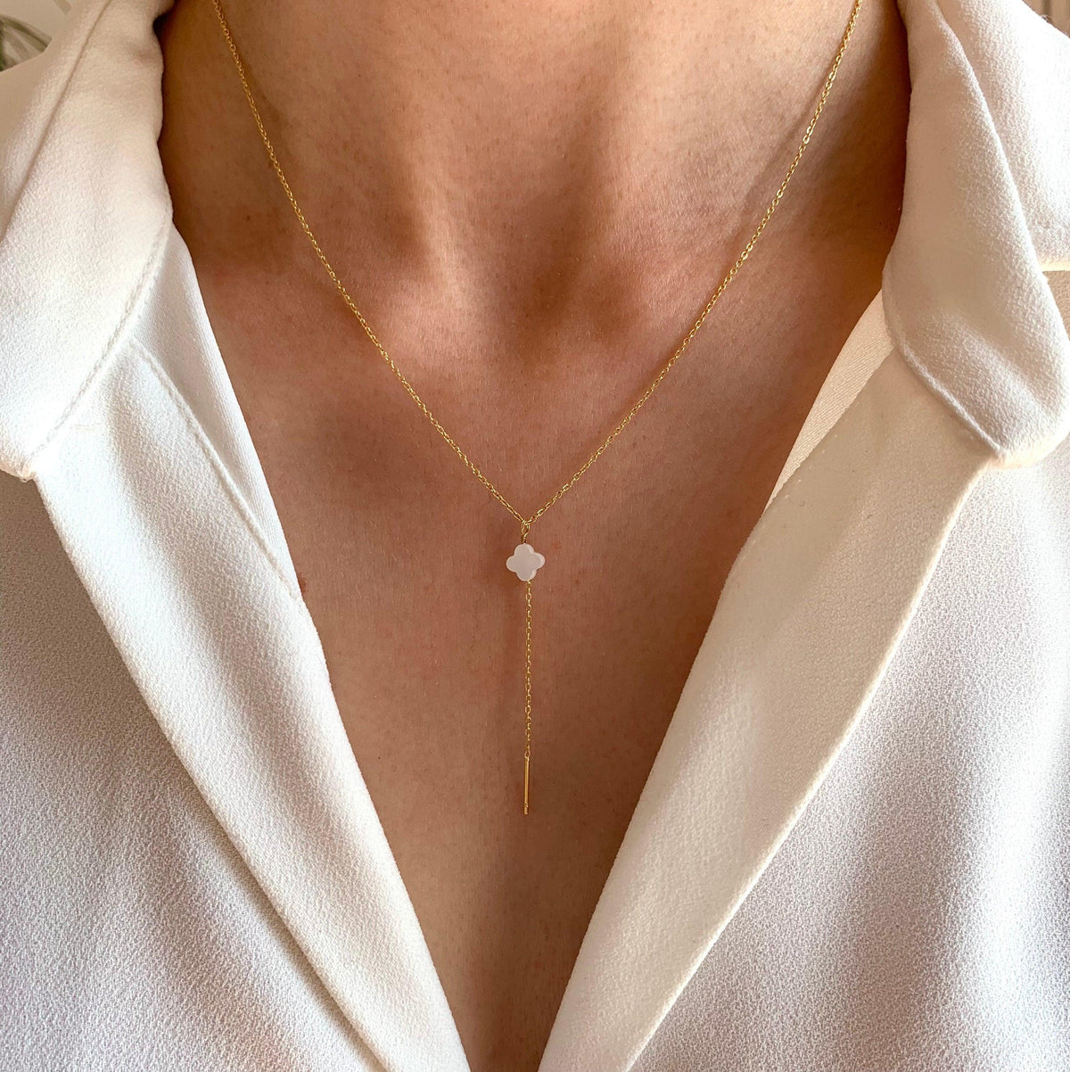Collier trèfle nacre long Saint-Honoré