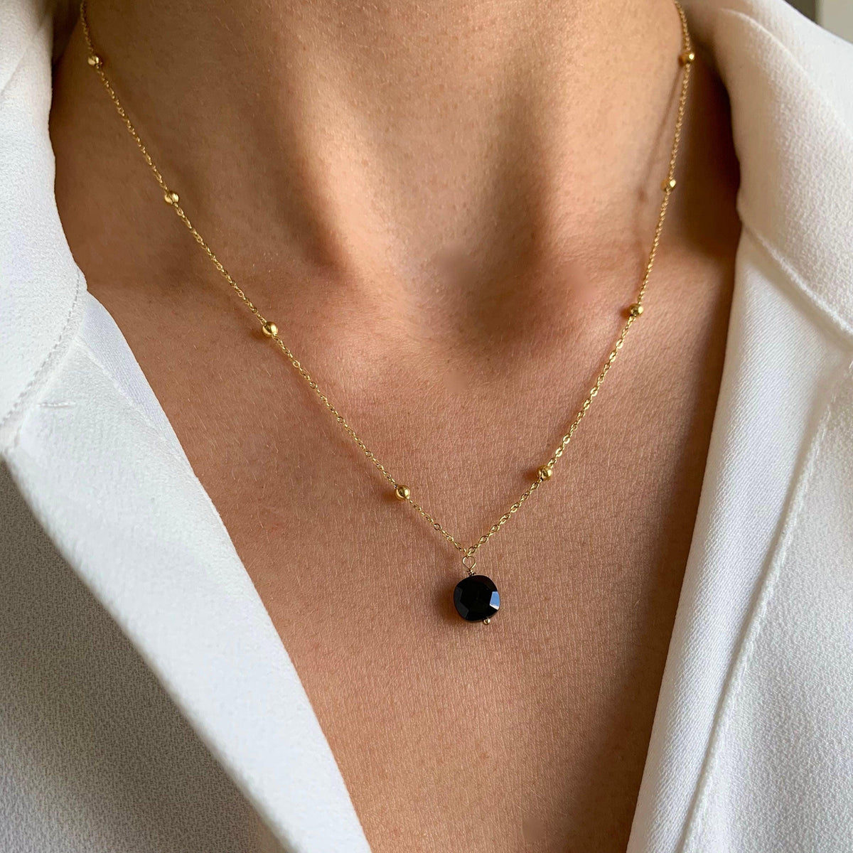 Collier pendentif carré onyx noir Albane