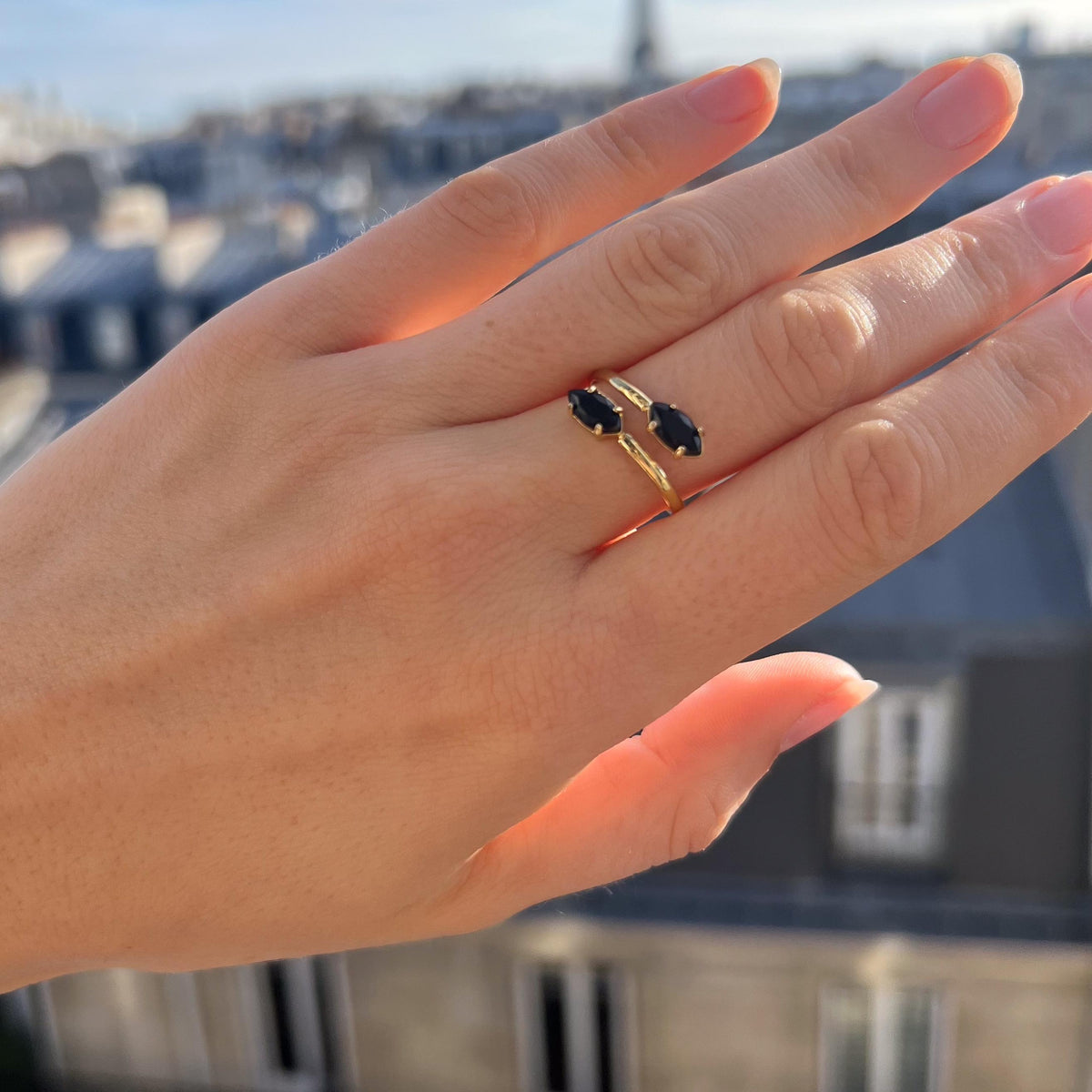 Bague pierre marquise onyx noir Lucille photo 3