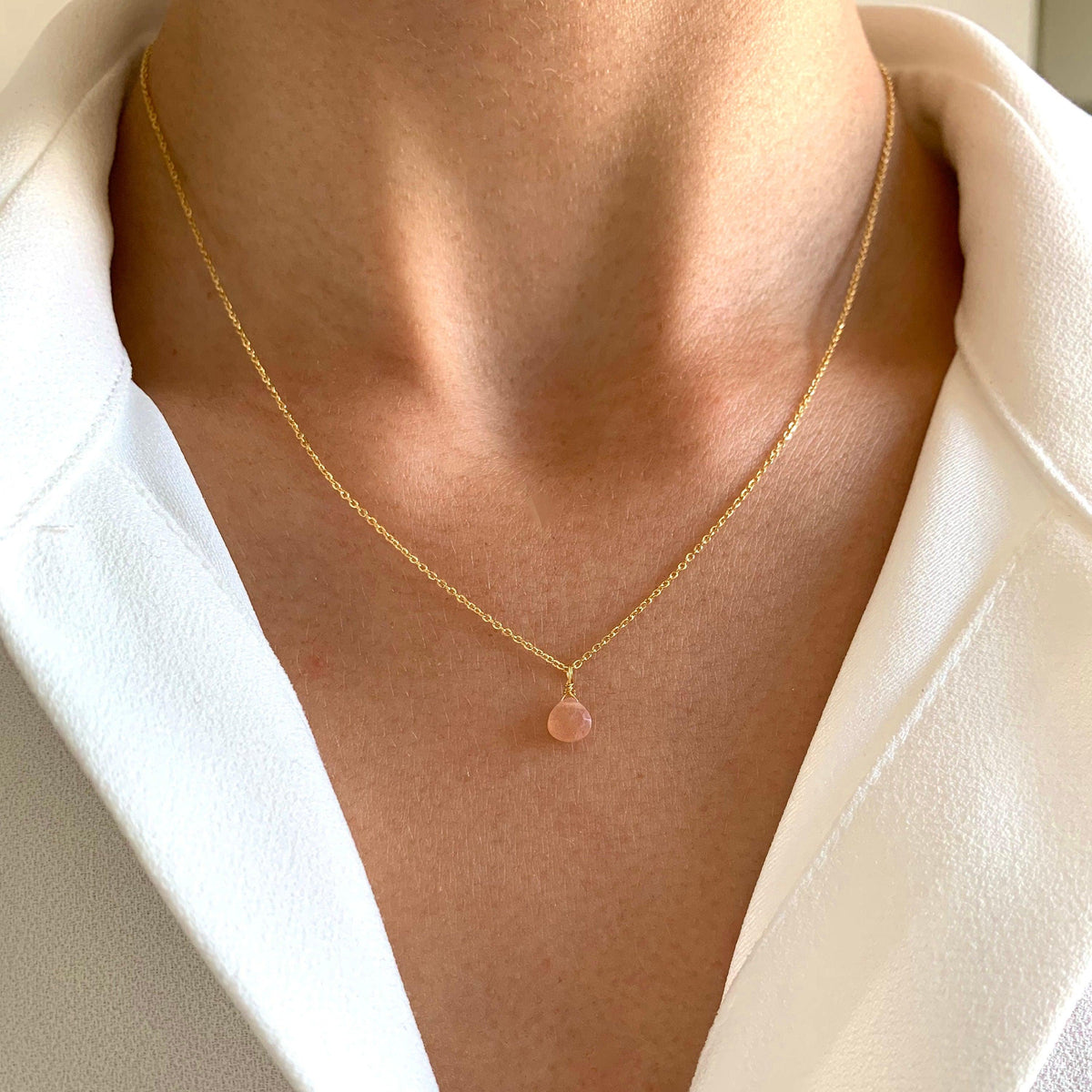 Collier ras de cou goutte quartz rose Alice