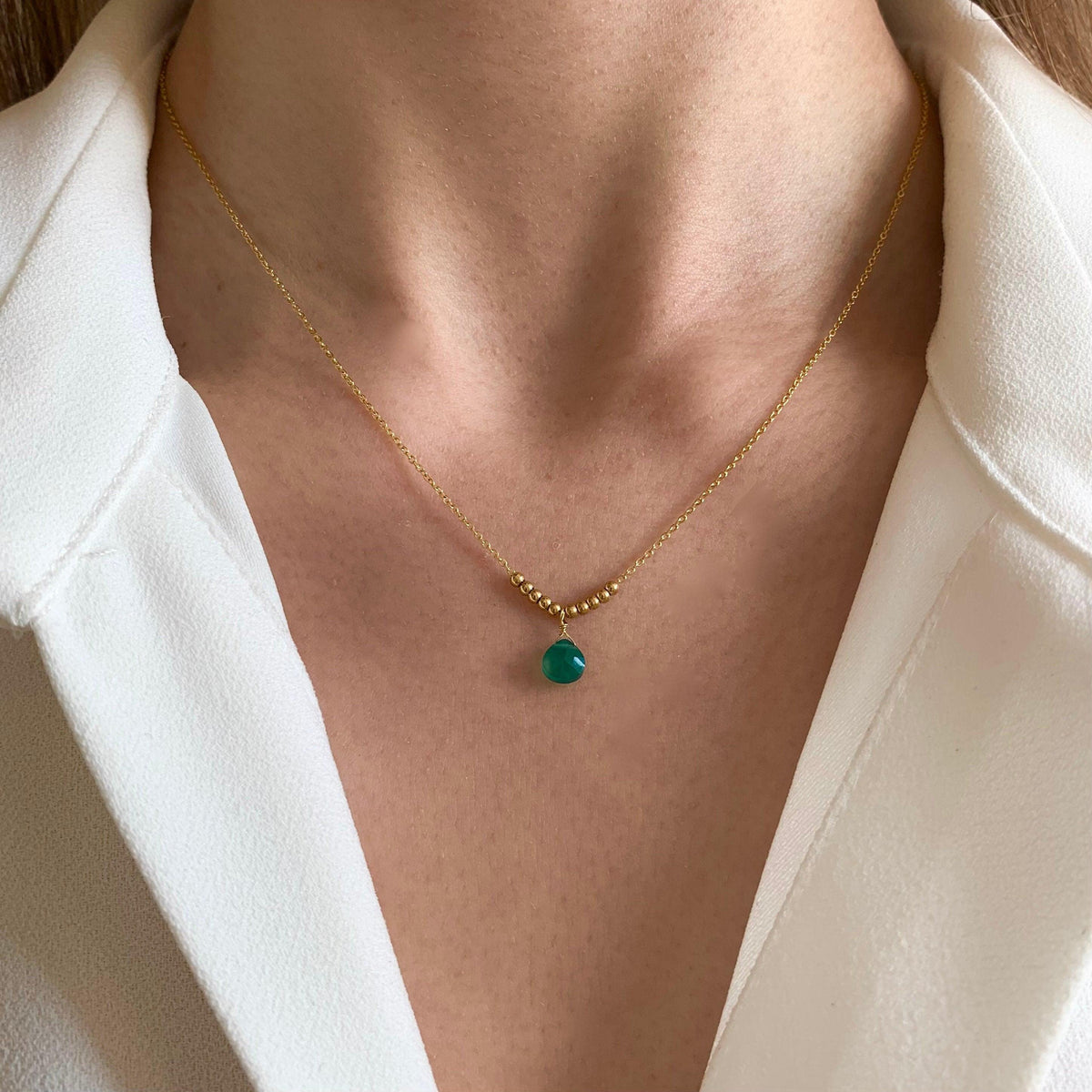 Collier pendentif goutte agate verte Pauline