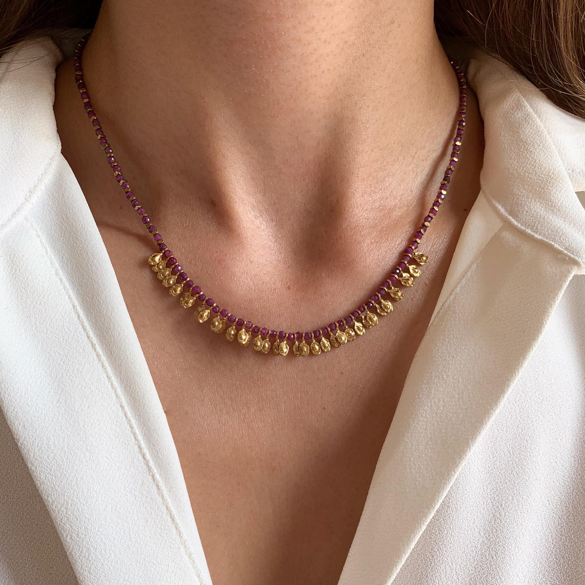 Collier perles rubis pampilles dorées Garance photo 3