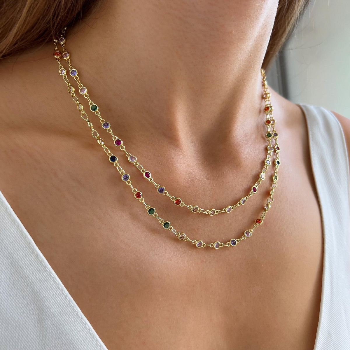 Collier zircons multicolores double tour Laure