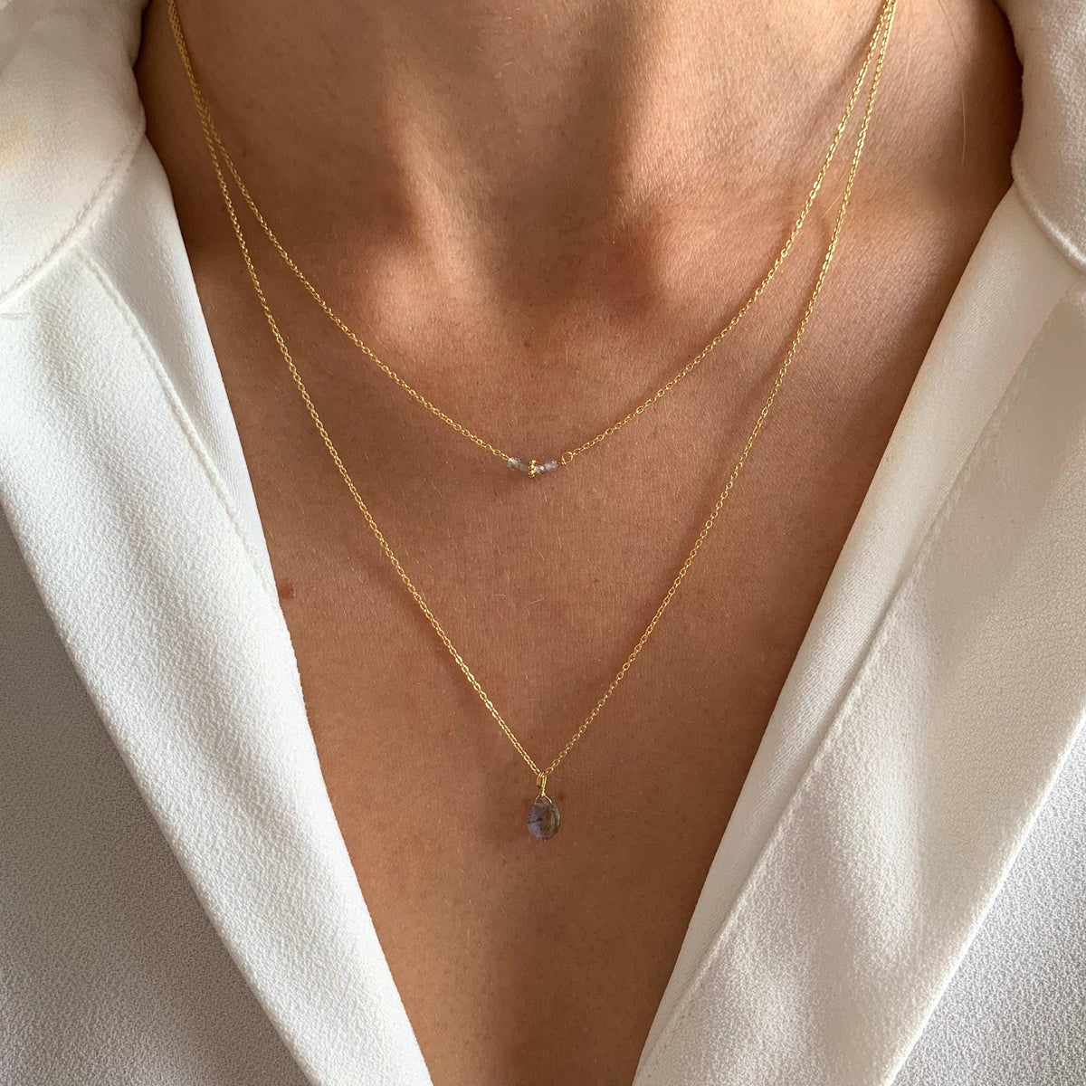 Collier double rang goutte labradorite Capucine