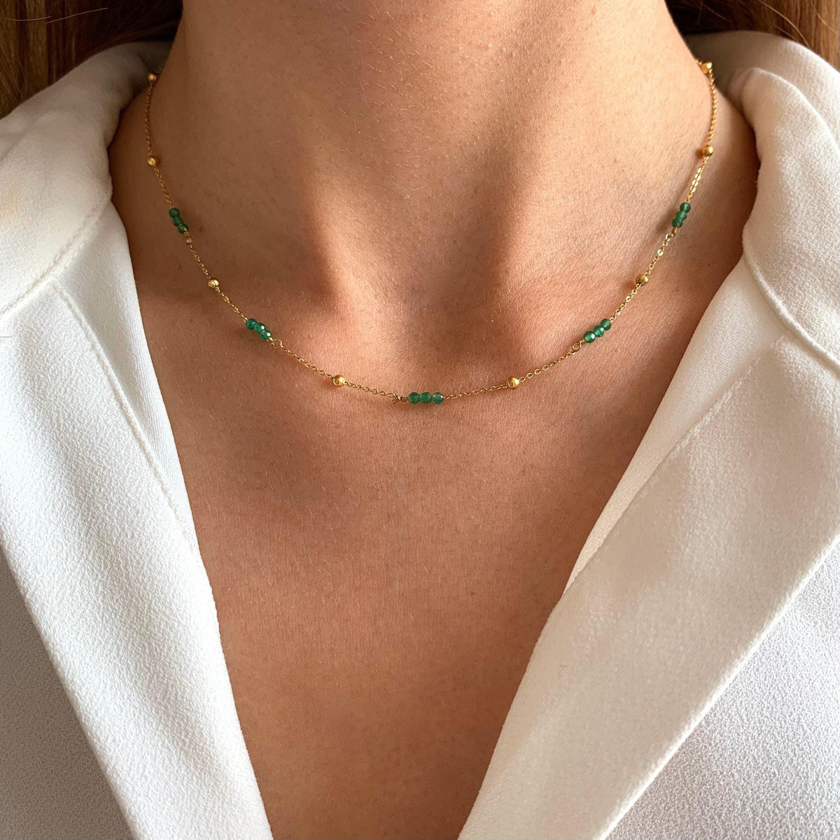 Collier rang de perles agate verte Jeanne