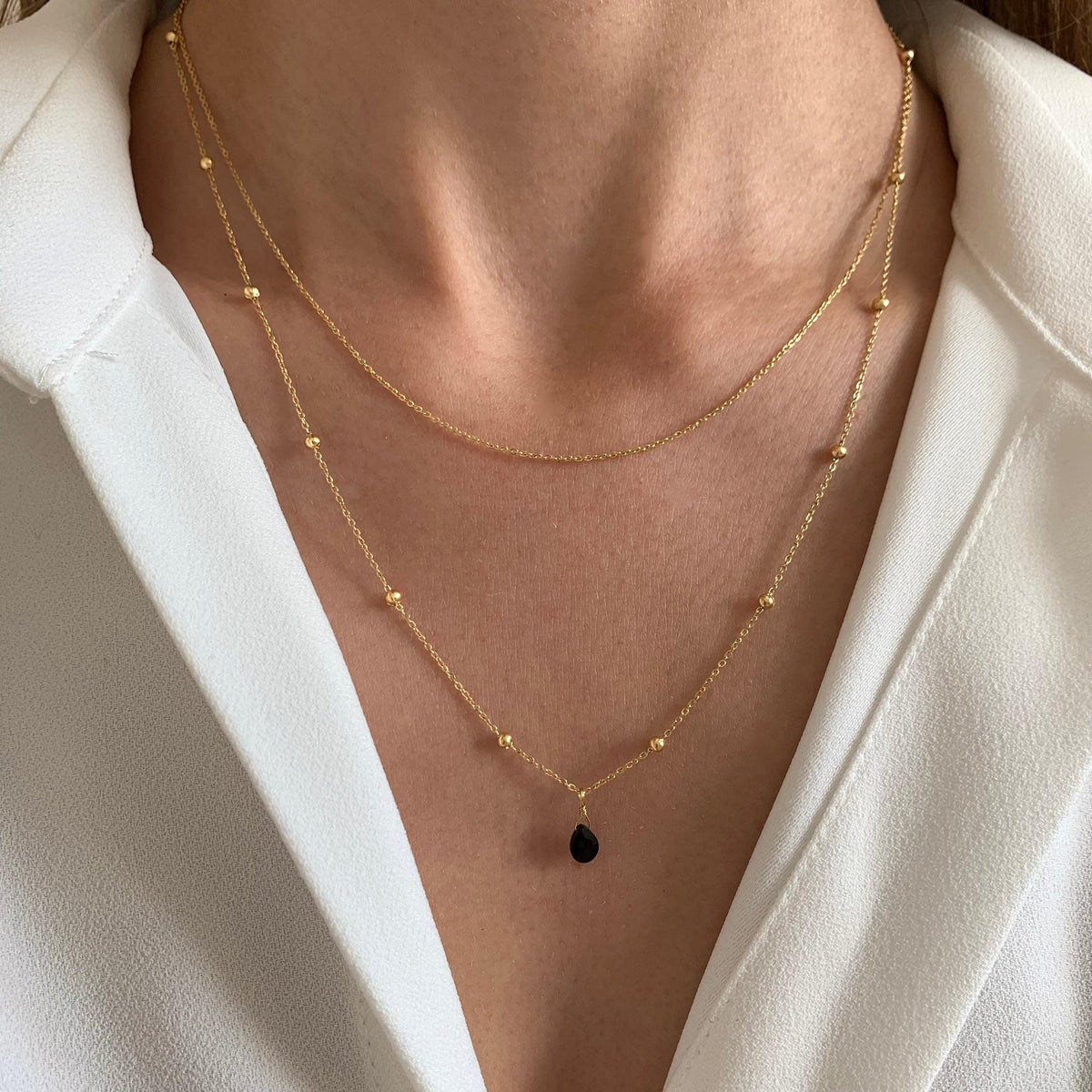 Collier double rang goutte onyx noir Capucine photo 3