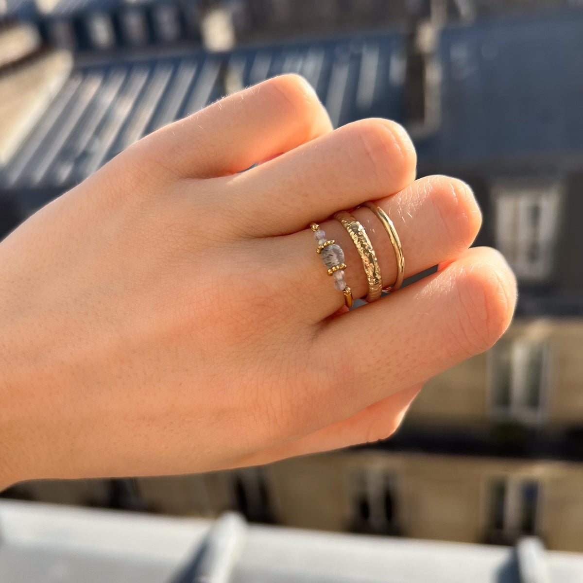 Bague femme triple rang labradorite Philippine