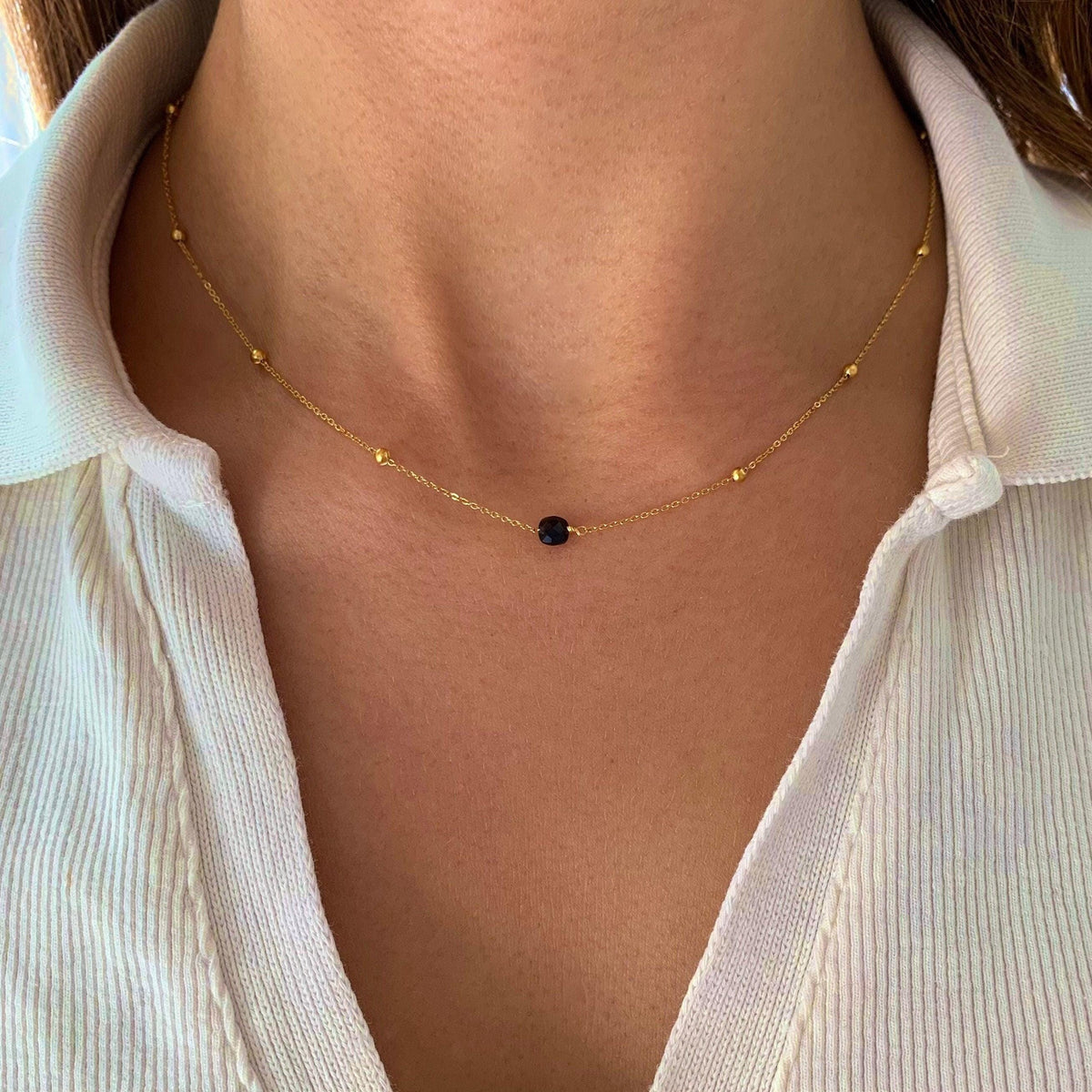 Collier pendentif pierre carrée onyx noir Joséphine