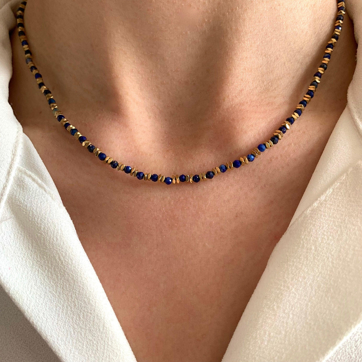 Collier rang de perles lapis lazuli Jeanne