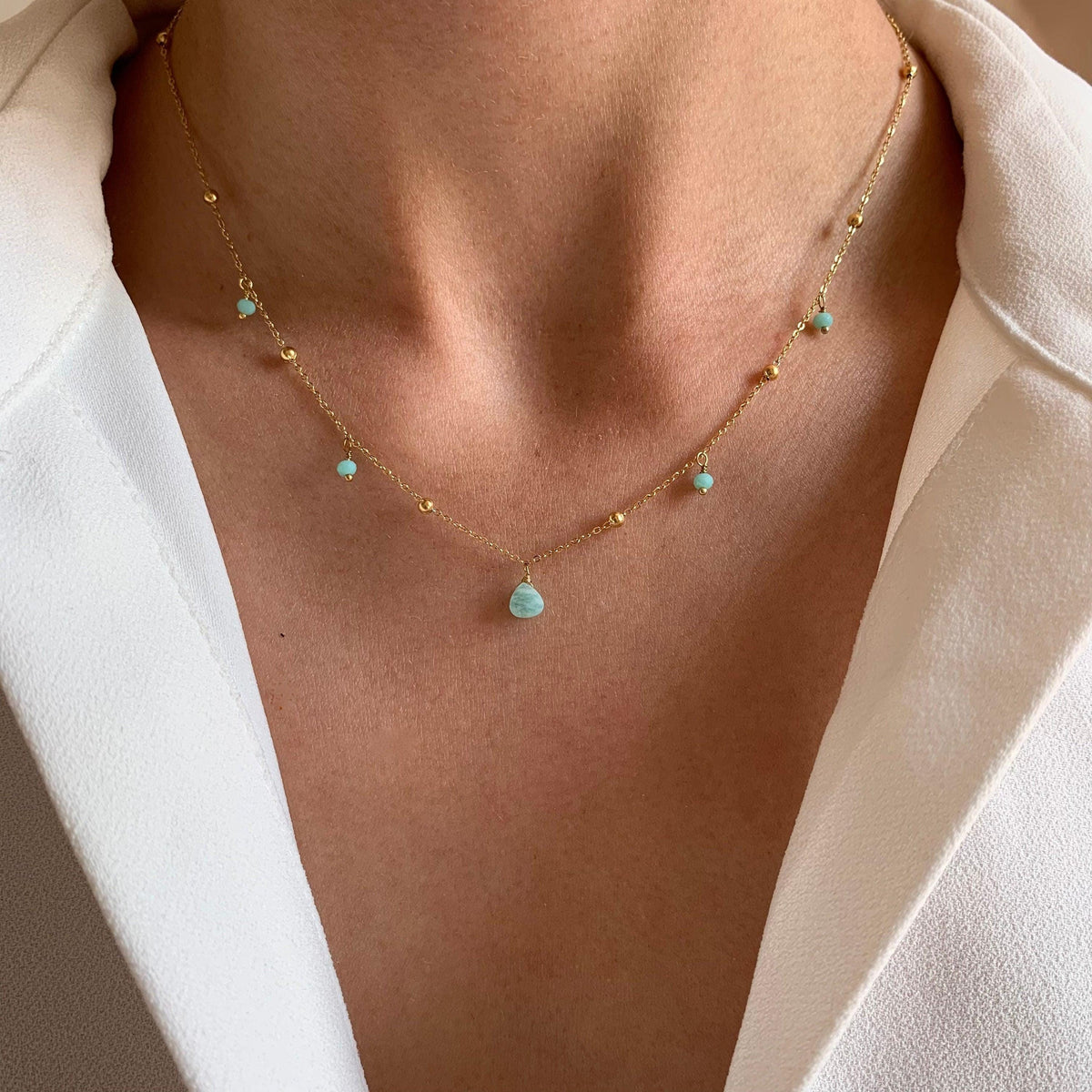 Collier perles amazonite pendentif Rosalie