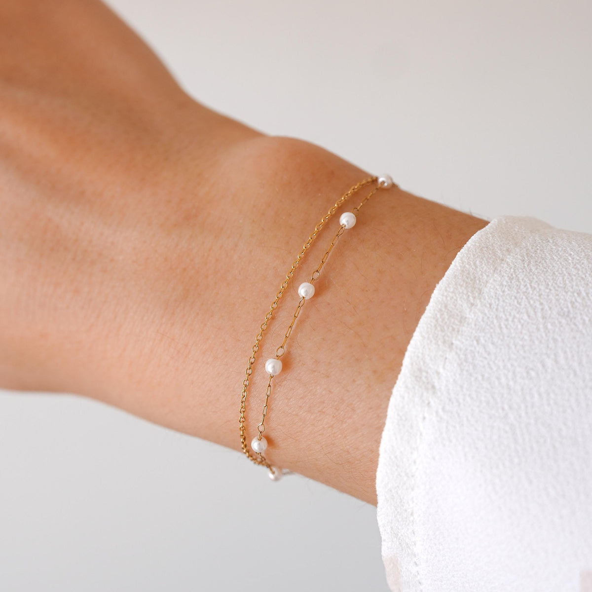 Bracelet double chaîne perles d'eau douce Lucienne