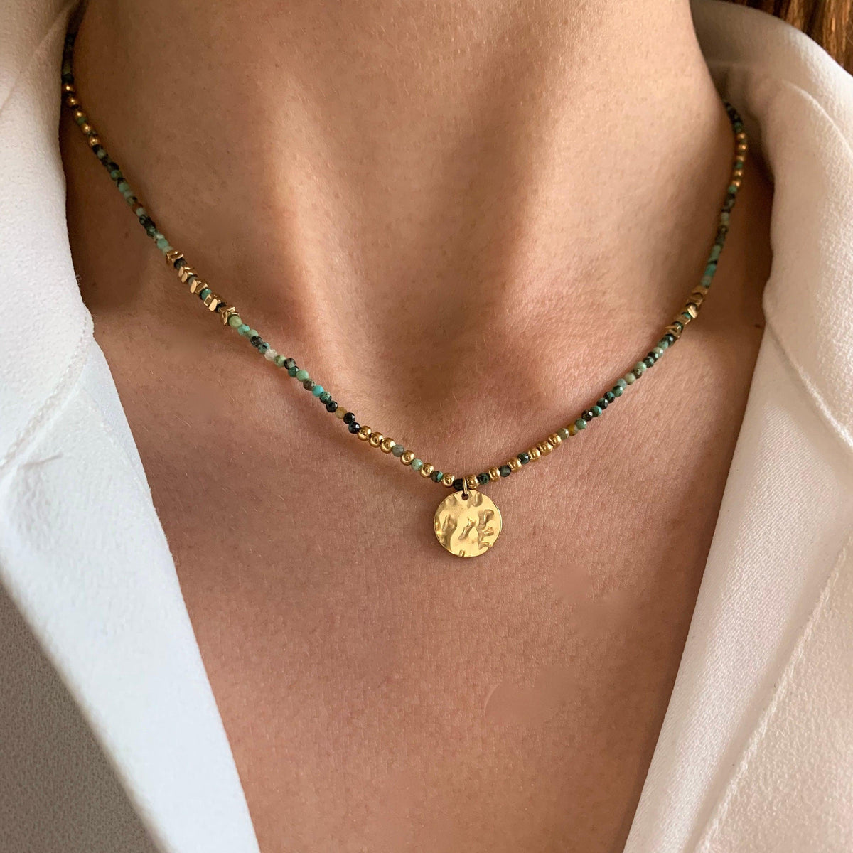 Collier rang de perles turquoise Jeanne