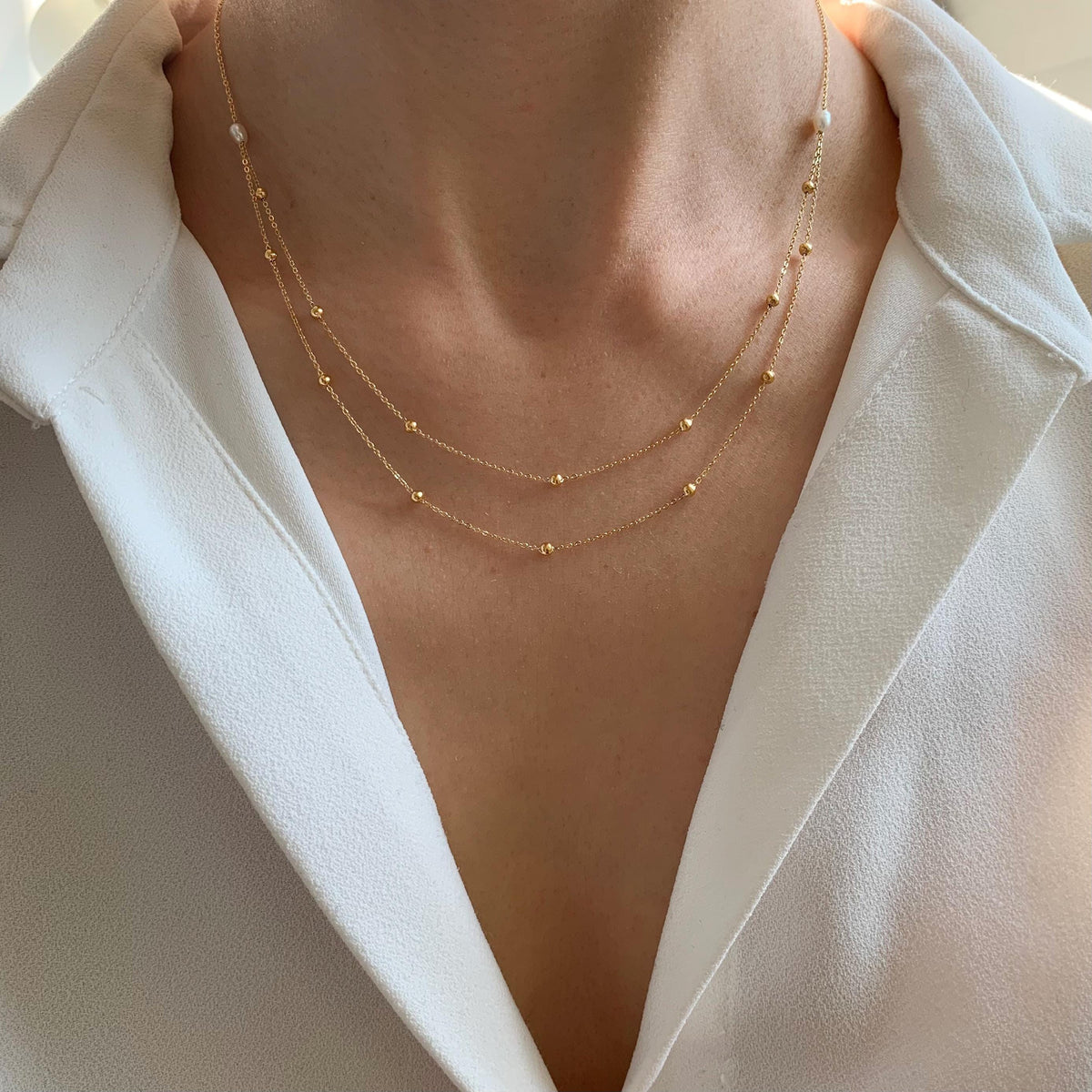 Collier double rang chaîne à billes Bettina photo 3