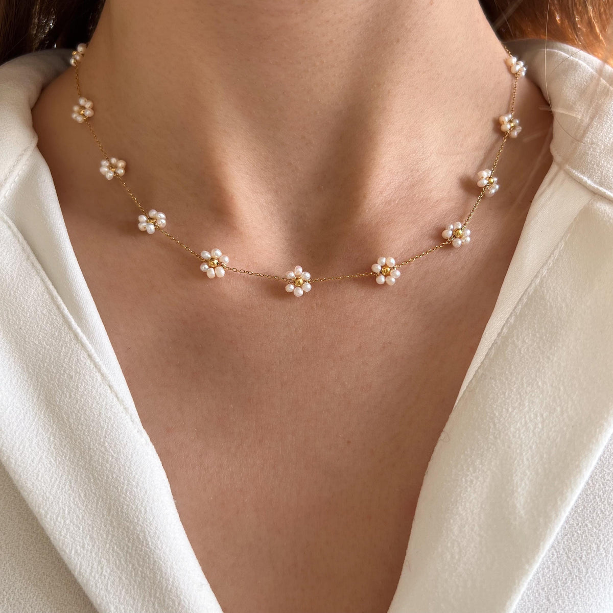 Collier fleurs perles d'eau douce Ondine